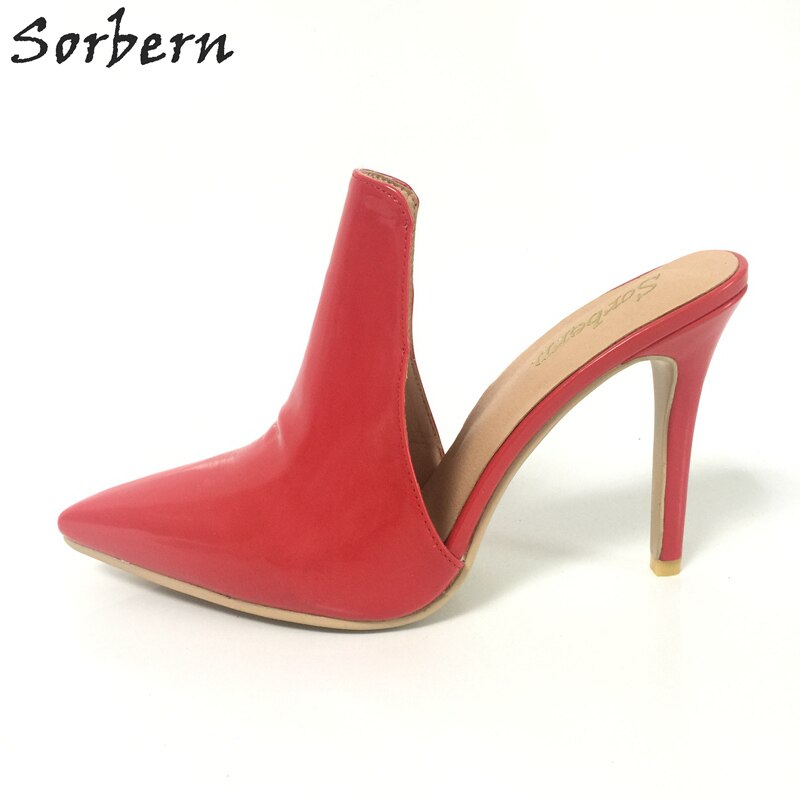 Sorbern Black Pointed Toe Mules High Heels Women Stilettos Slip On Pumps Ladies Custom Colors High Fashion Shoes Plus Size 2018