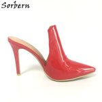 Sorbern Black Pointed Toe Mules High Heels Women Stilettos Slip On Pumps Ladies Custom Colors High Fashion Shoes Plus Size 2018