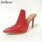 Sorbern Black Pointed Toe Mules High Heels Women Stilettos Slip On Pumps Ladies Custom Colors High Fashion Shoes Plus Size 2018