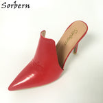 Sorbern Black Pointed Toe Mules High Heels Women Stilettos Slip On Pumps Ladies Custom Colors High Fashion Shoes Plus Size 2018