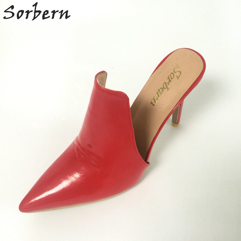 Sorbern Black Pointed Toe Mules High Heels Women Stilettos Slip On Pumps Ladies Custom Colors High Fashion Shoes Plus Size 2018