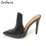 Sorbern Black Pointed Toe Mules High Heels Women Stilettos Slip On Pumps Ladies Custom Colors High Fashion Shoes Plus Size 2018