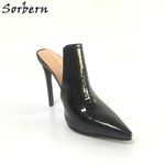 Sorbern Black Pointed Toe Mules High Heels Women Stilettos Slip On Pumps Ladies Custom Colors High Fashion Shoes Plus Size 2018