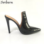 Sorbern Black Pointed Toe Mules High Heels Women Stilettos Slip On Pumps Ladies Custom Colors High Fashion Shoes Plus Size 2018