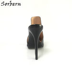 Sorbern Black Pointed Toe Mules High Heels Women Stilettos Slip On Pumps Ladies Custom Colors High Fashion Shoes Plus Size 2018