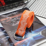 24 styles Unisex Canvas Belts Letters Printed D Ring Double Buckle Punk Waist Strap Women Men Teenager Long Wide white Belt