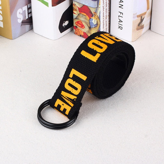 24 styles Unisex Canvas Belts Letters Printed D Ring Double Buckle Punk Waist Strap Women Men Teenager Long Wide white Belt