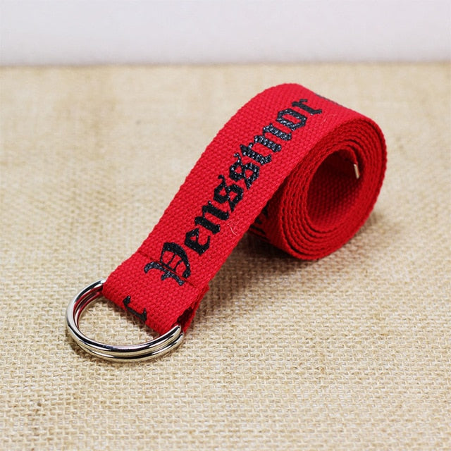 24 styles Unisex Canvas Belts Letters Printed D Ring Double Buckle Punk Waist Strap Women Men Teenager Long Wide white Belt