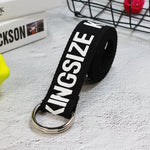 24 styles Unisex Canvas Belts Letters Printed D Ring Double Buckle Punk Waist Strap Women Men Teenager Long Wide white Belt