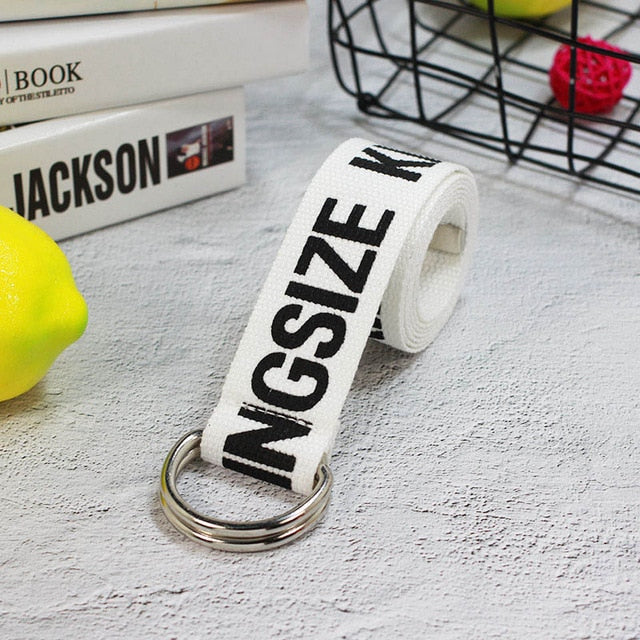 24 styles Unisex Canvas Belts Letters Printed D Ring Double Buckle Punk Waist Strap Women Men Teenager Long Wide white Belt