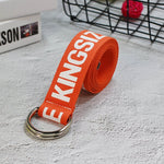 24 styles Unisex Canvas Belts Letters Printed D Ring Double Buckle Punk Waist Strap Women Men Teenager Long Wide white Belt