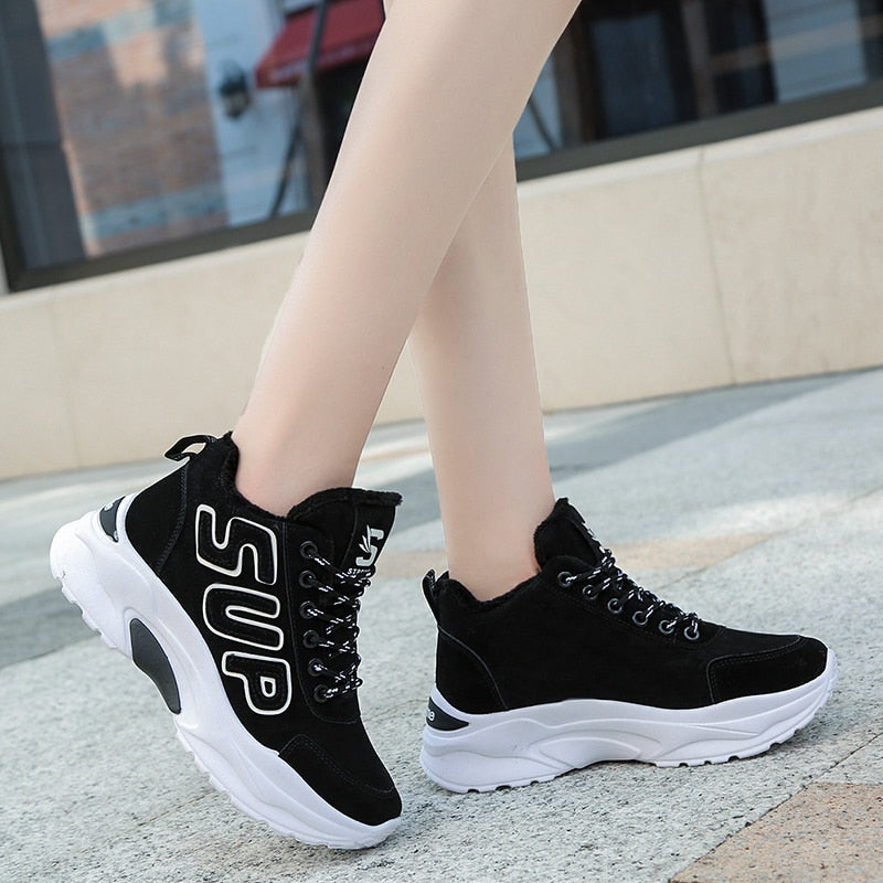 2018 Winter Plush Warm Women Tennis Shoes Platform Sneakers Chunky Height Increasing Sport Shoes Lady Outdoor Trainers Shoes
