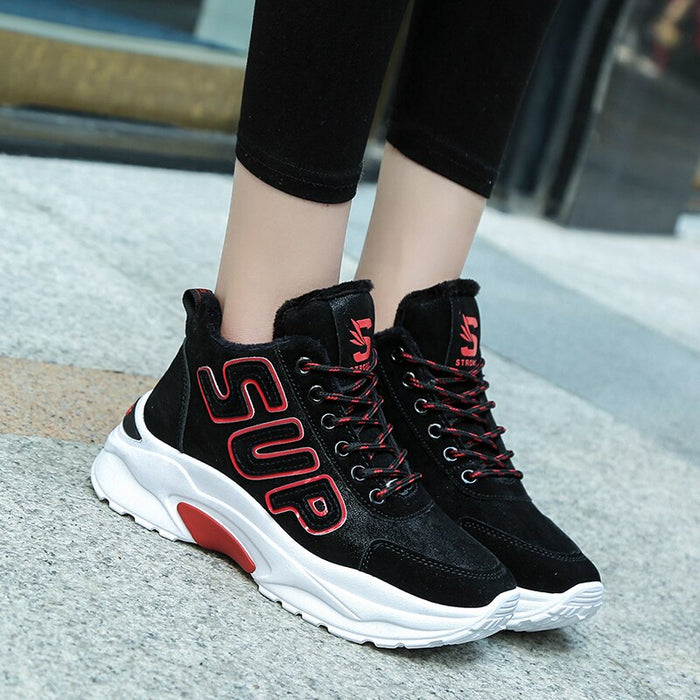 2018 Winter Plush Warm Women Tennis Shoes Platform Sneakers Chunky Height Increasing Sport Shoes Lady Outdoor Trainers Shoes