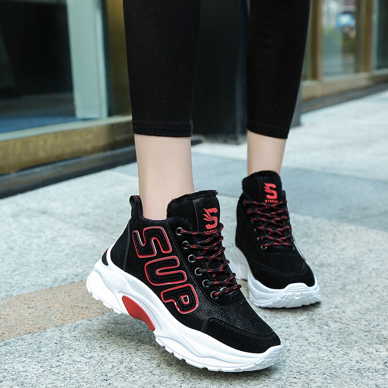 2018 Winter Plush Warm Women Tennis Shoes Platform Sneakers Chunky Height Increasing Sport Shoes Lady Outdoor Trainers Shoes