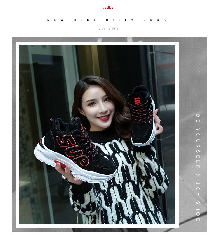 2018 Winter Plush Warm Women Tennis Shoes Platform Sneakers Chunky Height Increasing Sport Shoes Lady Outdoor Trainers Shoes