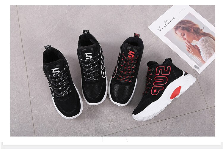 2018 Winter Plush Warm Women Tennis Shoes Platform Sneakers Chunky Height Increasing Sport Shoes Lady Outdoor Trainers Shoes