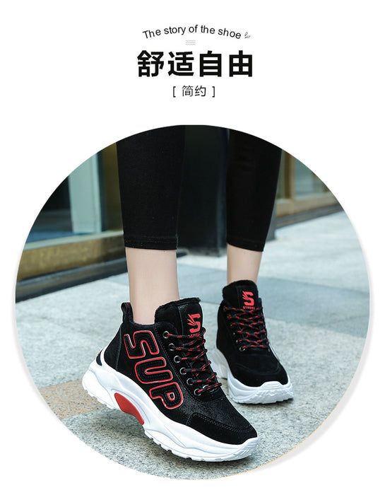 2018 Winter Plush Warm Women Tennis Shoes Platform Sneakers Chunky Height Increasing Sport Shoes Lady Outdoor Trainers Shoes