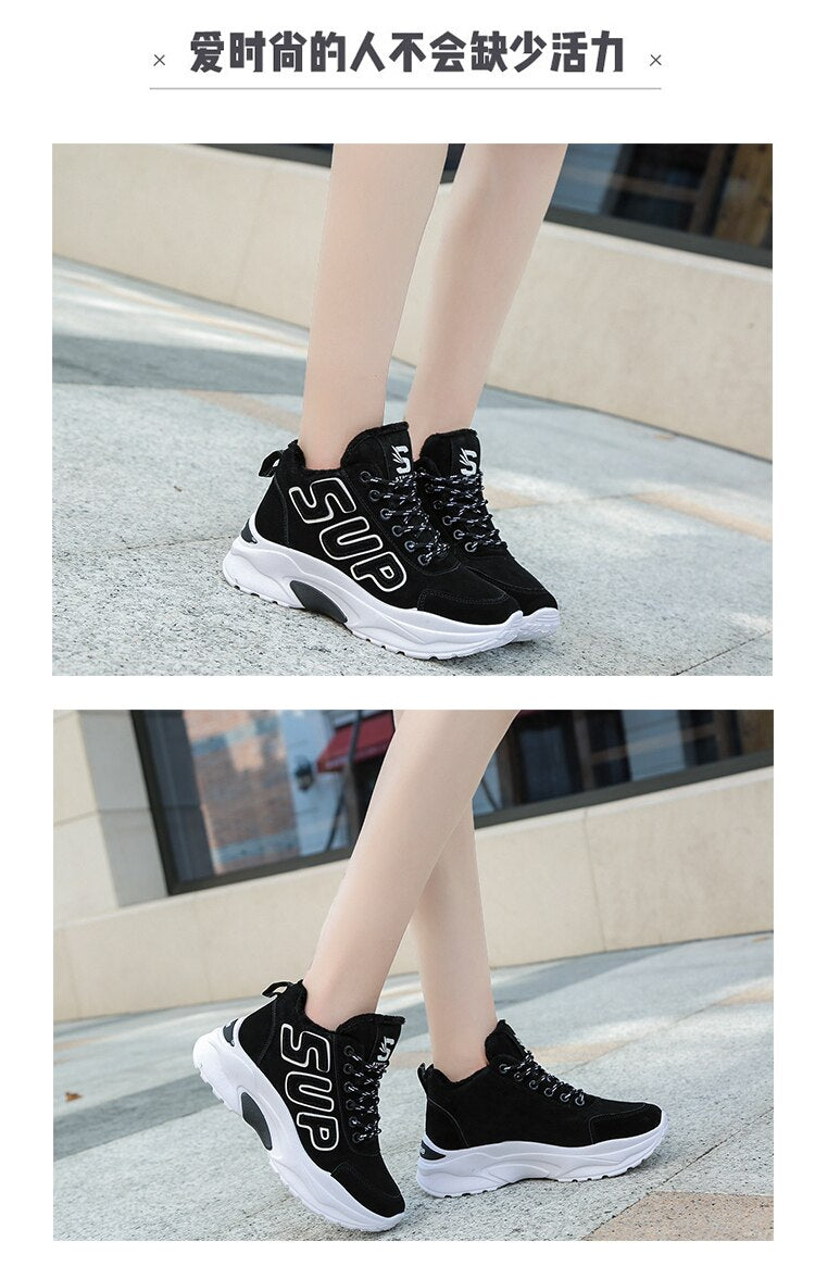 2018 Winter Plush Warm Women Tennis Shoes Platform Sneakers Chunky Height Increasing Sport Shoes Lady Outdoor Trainers Shoes
