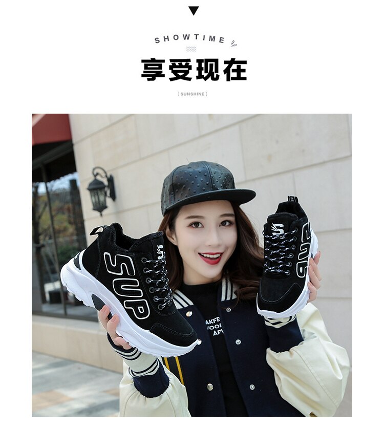 2018 Winter Plush Warm Women Tennis Shoes Platform Sneakers Chunky Height Increasing Sport Shoes Lady Outdoor Trainers Shoes