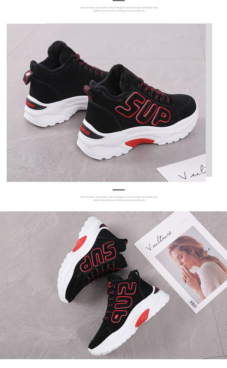 2018 Winter Plush Warm Women Tennis Shoes Platform Sneakers Chunky Height Increasing Sport Shoes Lady Outdoor Trainers Shoes