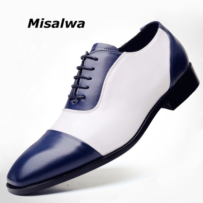 Misalwa Cap-toe Wingtip Oxford PU Leather Men Dress Shoes Plus Size 38-48 Men Shoes White Blue Black Brogue Men Flats Loafers