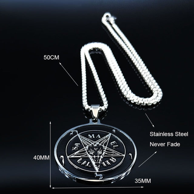 Large Talisman Baphomet Stainless Steel Necklace Pendant for Men/Women Goat PIN Jewerly Satanic PIN Lucifer Patch collier homme