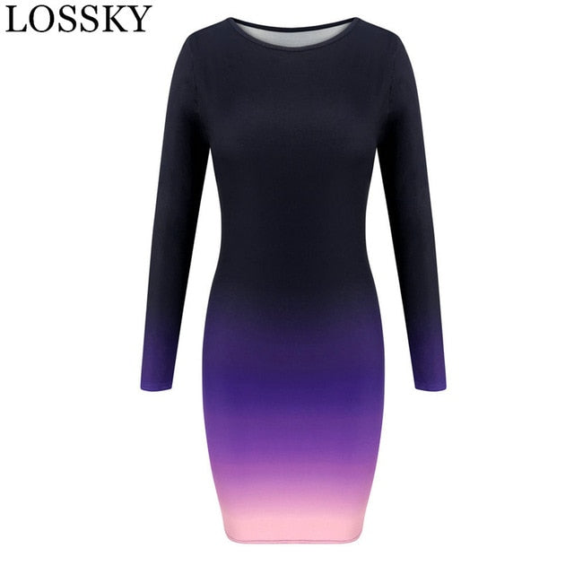 Office lady Elegant Dress Womens New Long Sleeve Ladies Stretch Bodycon Plain Dress Long Tunic Gradient Dresses OL Clothes 2019