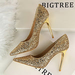 Rhinestone Women Shoes Sexy High Heels Pointed Women Shoes Pumps Women Heels Bling Bridal Wedding Shoes Ladies Plus Size 42 43