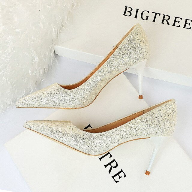 Rhinestone Women Shoes Sexy High Heels Pointed Women Shoes Pumps Women Heels Bling Bridal Wedding Shoes Ladies Plus Size 42 43