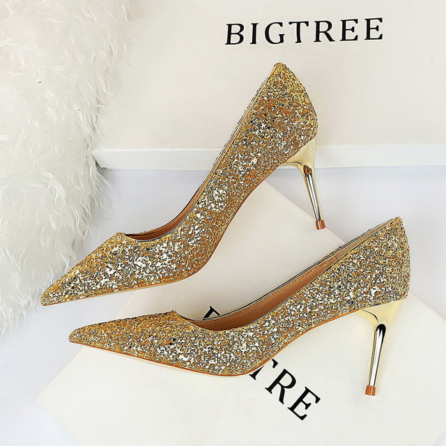 Rhinestone Women Shoes Sexy High Heels Pointed Women Shoes Pumps Women Heels Bling Bridal Wedding Shoes Ladies Plus Size 42 43