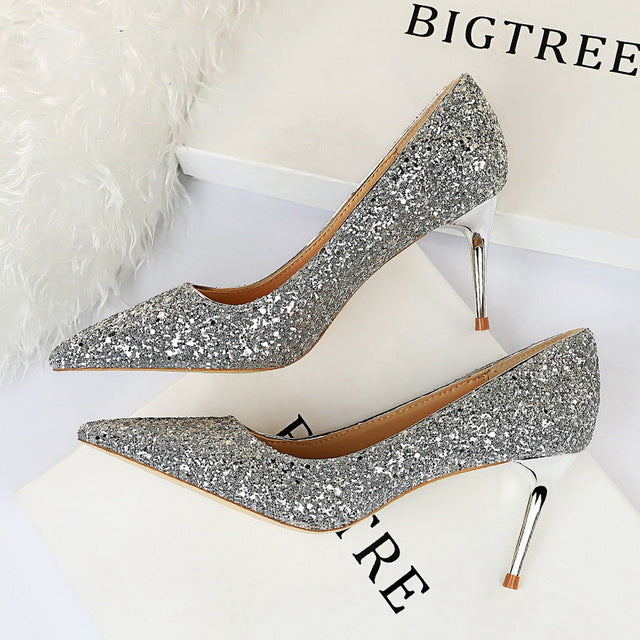 Rhinestone Women Shoes Sexy High Heels Pointed Women Shoes Pumps Women Heels Bling Bridal Wedding Shoes Ladies Plus Size 42 43