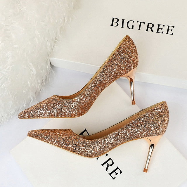 Rhinestone Women Shoes Sexy High Heels Pointed Women Shoes Pumps Women Heels Bling Bridal Wedding Shoes Ladies Plus Size 42 43