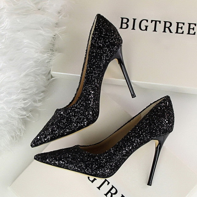 Rhinestone Women Shoes Sexy High Heels Pointed Women Shoes Pumps Women Heels Bling Bridal Wedding Shoes Ladies Plus Size 42 43