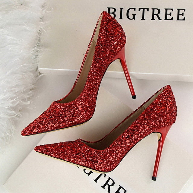 Rhinestone Women Shoes Sexy High Heels Pointed Women Shoes Pumps Women Heels Bling Bridal Wedding Shoes Ladies Plus Size 42 43