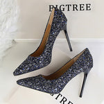 Rhinestone Women Shoes Sexy High Heels Pointed Women Shoes Pumps Women Heels Bling Bridal Wedding Shoes Ladies Plus Size 42 43