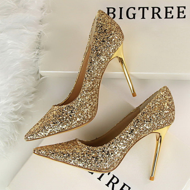 Rhinestone Women Shoes Sexy High Heels Pointed Women Shoes Pumps Women Heels Bling Bridal Wedding Shoes Ladies Plus Size 42 43