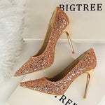 Rhinestone Women Shoes Sexy High Heels Pointed Women Shoes Pumps Women Heels Bling Bridal Wedding Shoes Ladies Plus Size 42 43
