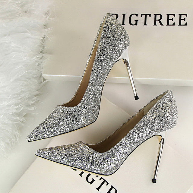 Rhinestone Women Shoes Sexy High Heels Pointed Women Shoes Pumps Women Heels Bling Bridal Wedding Shoes Ladies Plus Size 42 43