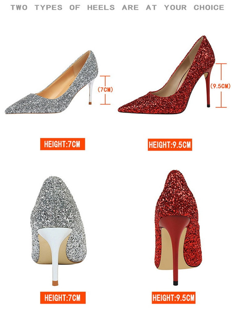 Rhinestone Women Shoes Sexy High Heels Pointed Women Shoes Pumps Women Heels Bling Bridal Wedding Shoes Ladies Plus Size 42 43