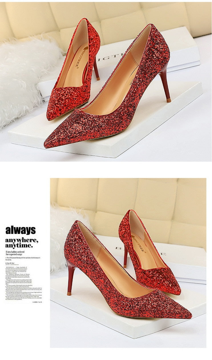 Rhinestone Women Shoes Sexy High Heels Pointed Women Shoes Pumps Women Heels Bling Bridal Wedding Shoes Ladies Plus Size 42 43