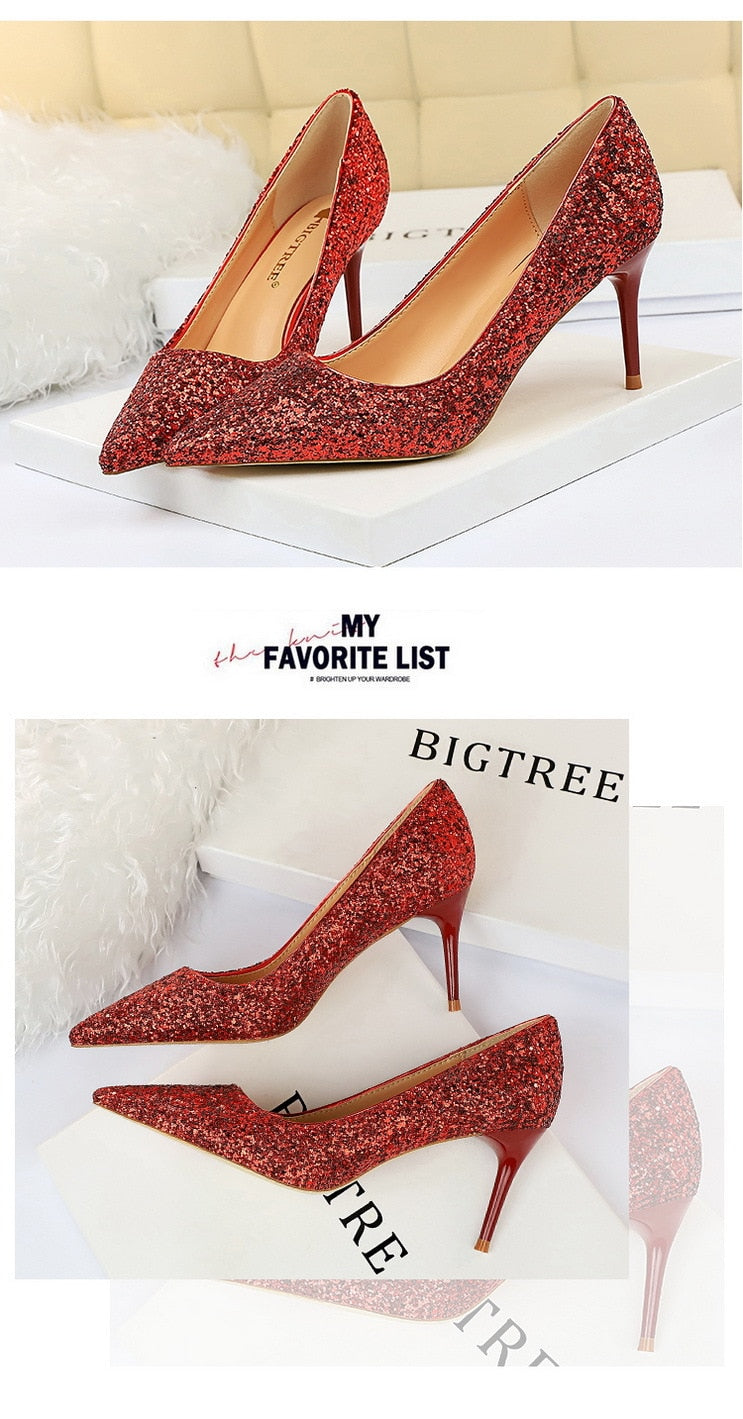 Rhinestone Women Shoes Sexy High Heels Pointed Women Shoes Pumps Women Heels Bling Bridal Wedding Shoes Ladies Plus Size 42 43