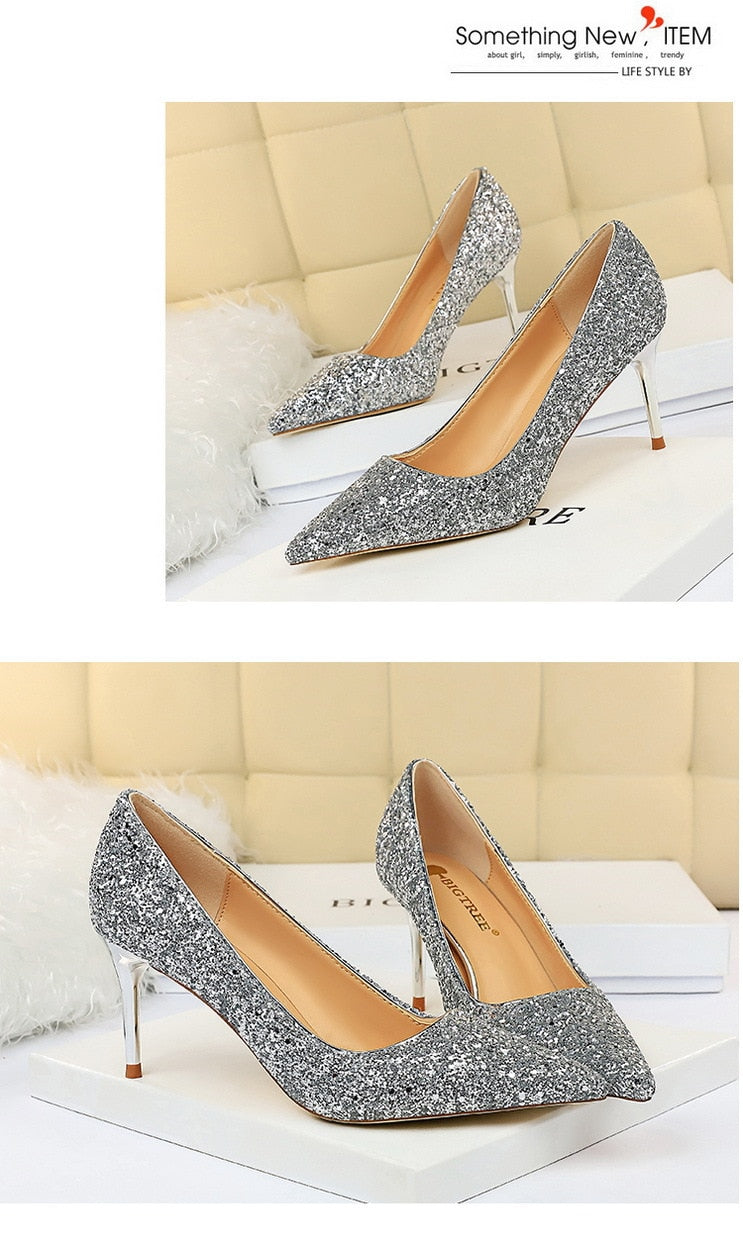 Rhinestone Women Shoes Sexy High Heels Pointed Women Shoes Pumps Women Heels Bling Bridal Wedding Shoes Ladies Plus Size 42 43