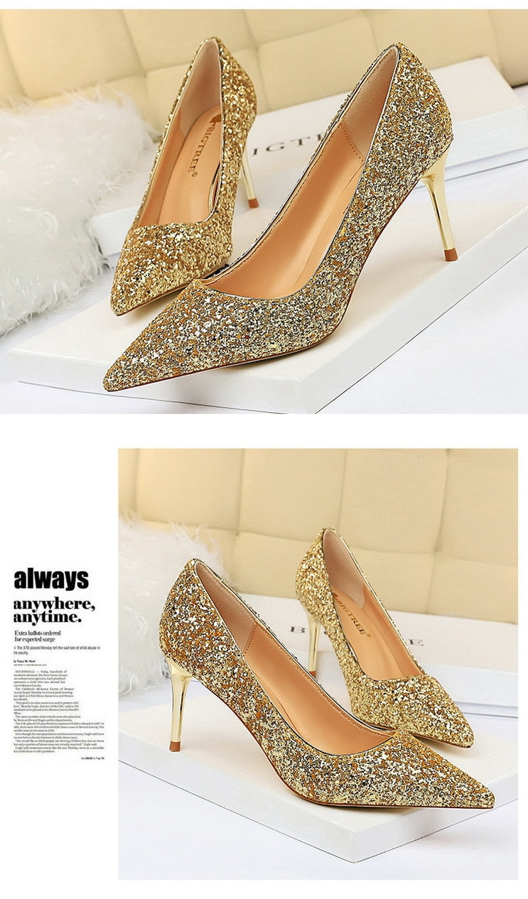 Rhinestone Women Shoes Sexy High Heels Pointed Women Shoes Pumps Women Heels Bling Bridal Wedding Shoes Ladies Plus Size 42 43