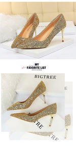 Rhinestone Women Shoes Sexy High Heels Pointed Women Shoes Pumps Women Heels Bling Bridal Wedding Shoes Ladies Plus Size 42 43