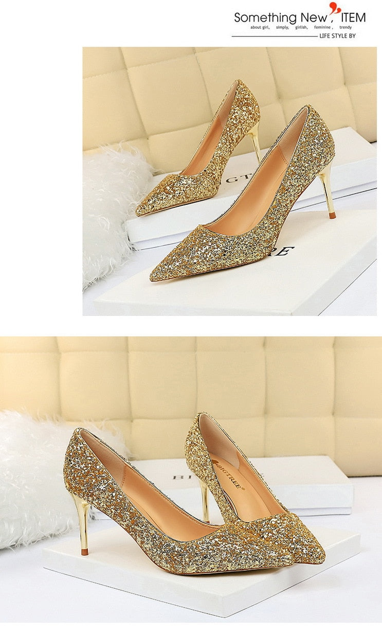 Rhinestone Women Shoes Sexy High Heels Pointed Women Shoes Pumps Women Heels Bling Bridal Wedding Shoes Ladies Plus Size 42 43