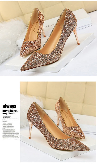 Rhinestone Women Shoes Sexy High Heels Pointed Women Shoes Pumps Women Heels Bling Bridal Wedding Shoes Ladies Plus Size 42 43