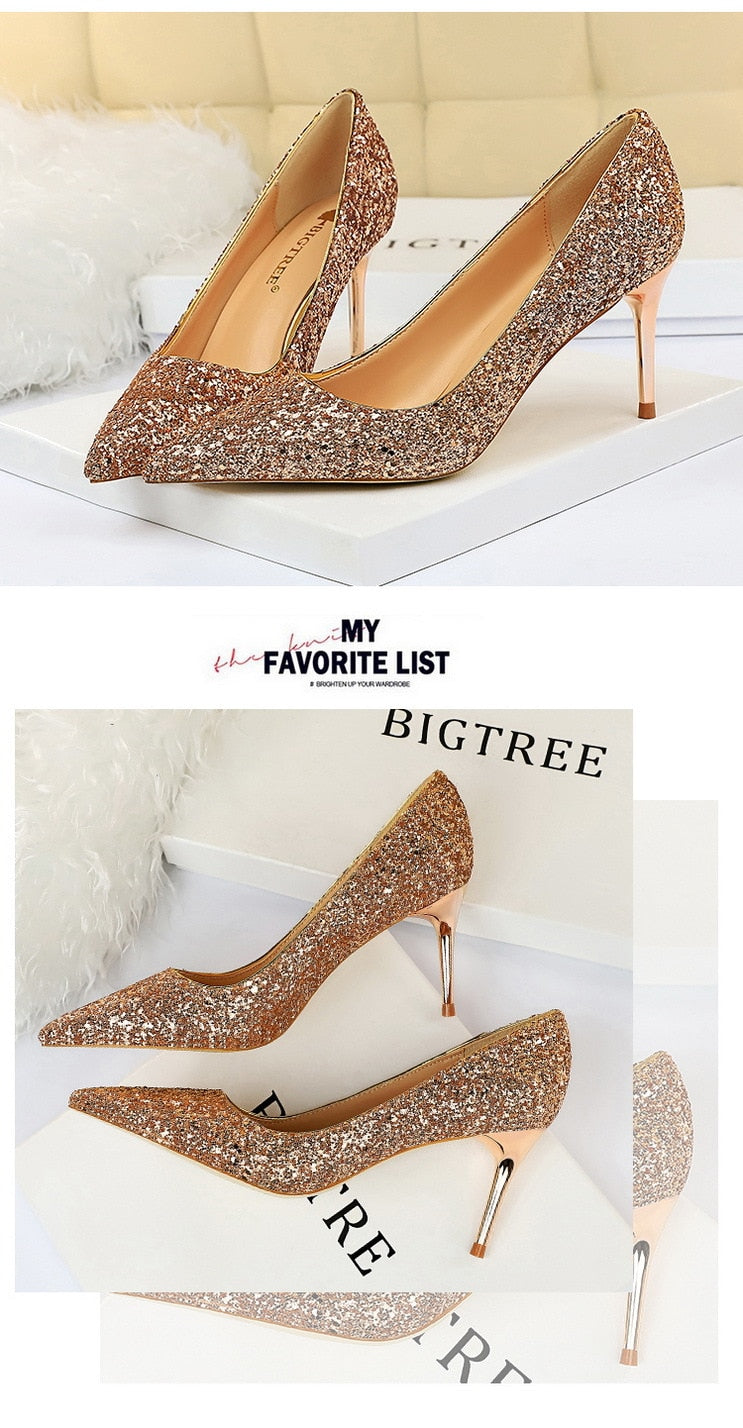 Rhinestone Women Shoes Sexy High Heels Pointed Women Shoes Pumps Women Heels Bling Bridal Wedding Shoes Ladies Plus Size 42 43