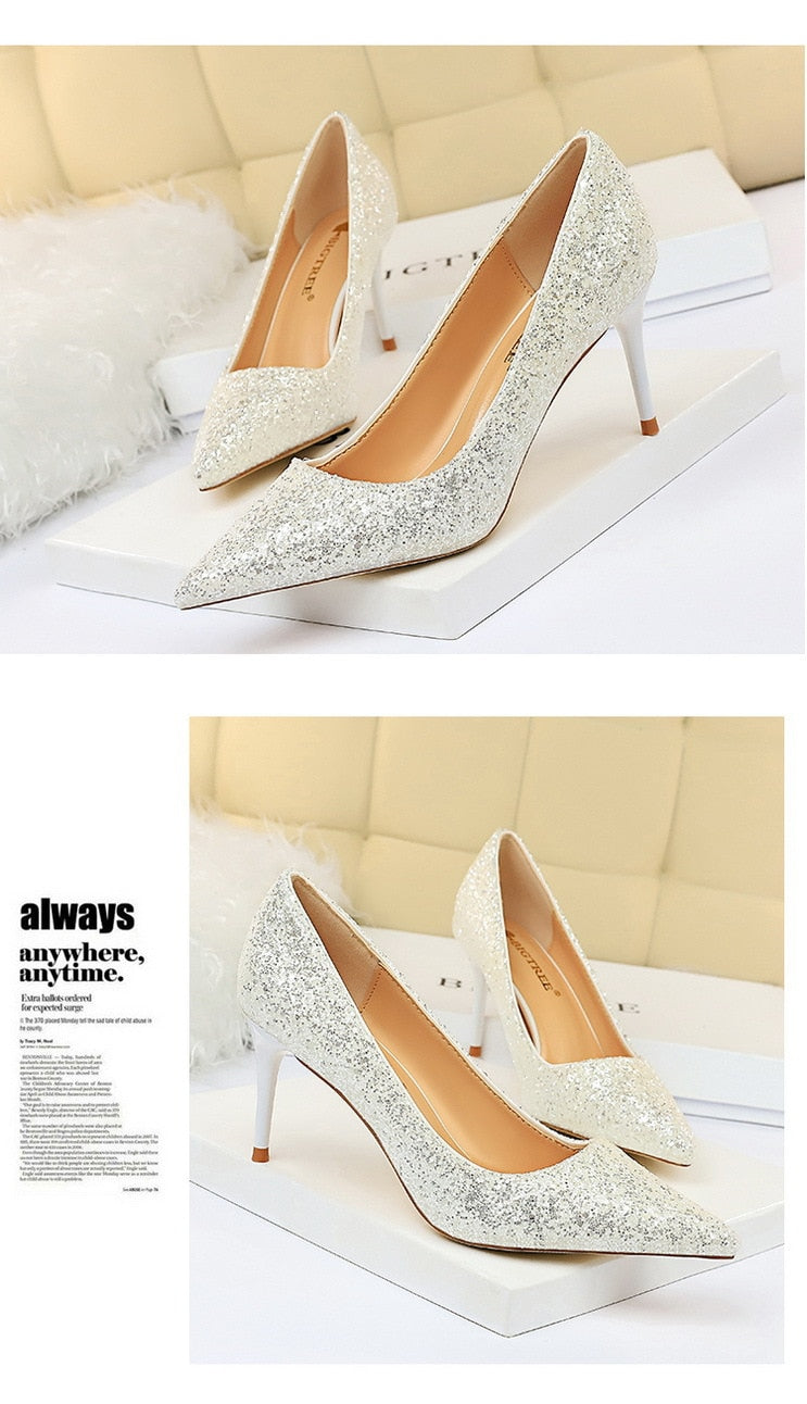 Rhinestone Women Shoes Sexy High Heels Pointed Women Shoes Pumps Women Heels Bling Bridal Wedding Shoes Ladies Plus Size 42 43
