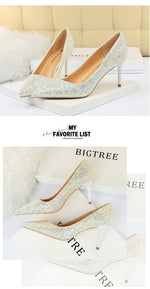 Rhinestone Women Shoes Sexy High Heels Pointed Women Shoes Pumps Women Heels Bling Bridal Wedding Shoes Ladies Plus Size 42 43