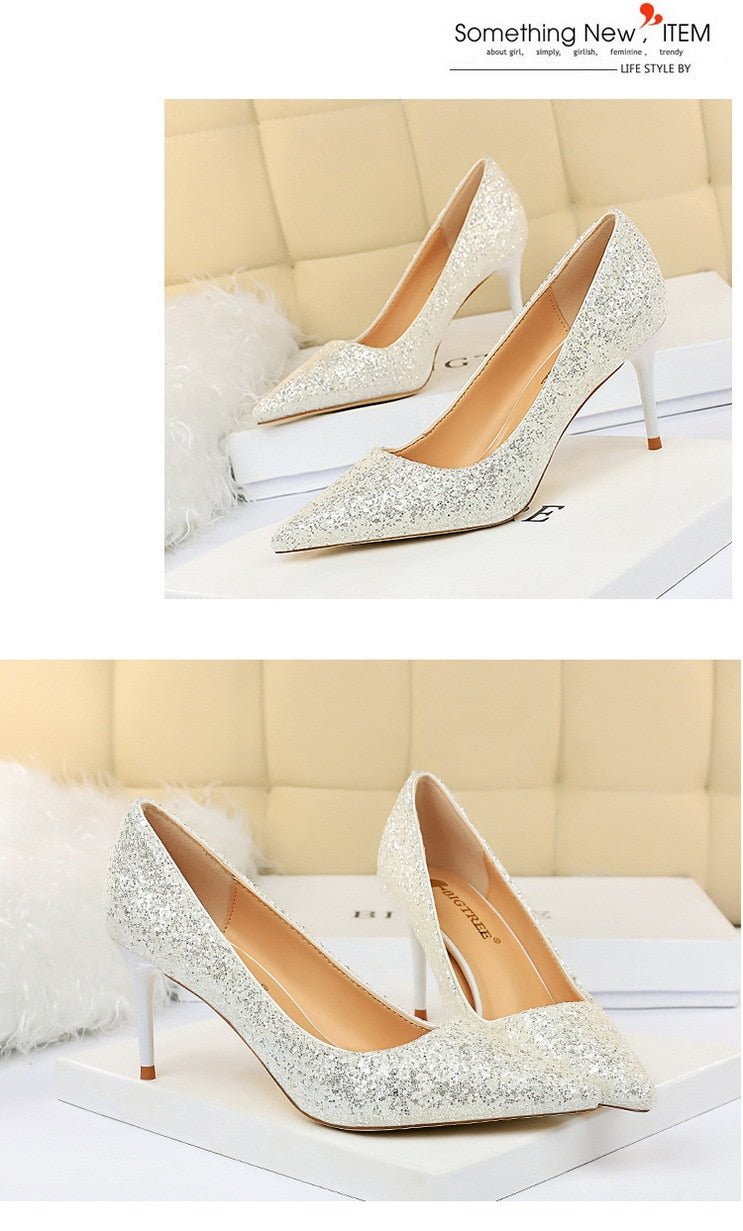 Rhinestone Women Shoes Sexy High Heels Pointed Women Shoes Pumps Women Heels Bling Bridal Wedding Shoes Ladies Plus Size 42 43